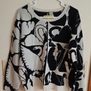 Maeve By Anthropolgie Black and Cream Swan Sweater